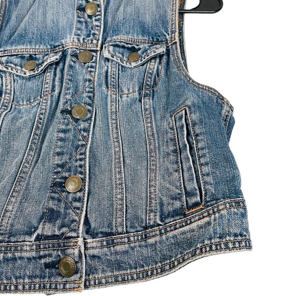 American Eagle Denim Vest Women's Size Medium Jean Jacket Blue Button Up - Picture 7 of 12